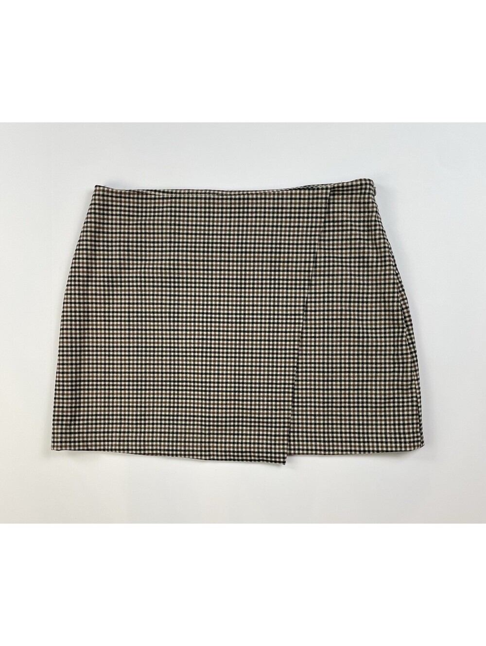 NWT Old Navy High Waisted Wrap Front Mini Skirt Brown Check Plaid Preppy L